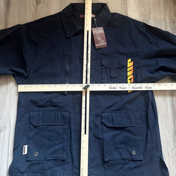 Vintage 90s JNCO Flamehead Navy Blue Utility Cargo Embroidered Jacket XL NWT - Picture 9 of 12
